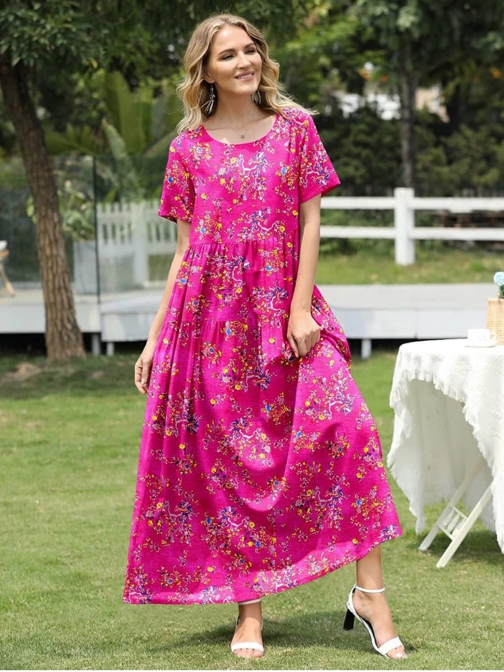 Yesno Women’s Floral Maxi Dress - Hot Pink NWT